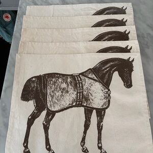 Thomas Paul Canvas Horse Print placemat Set -of 5 Cream and Brown